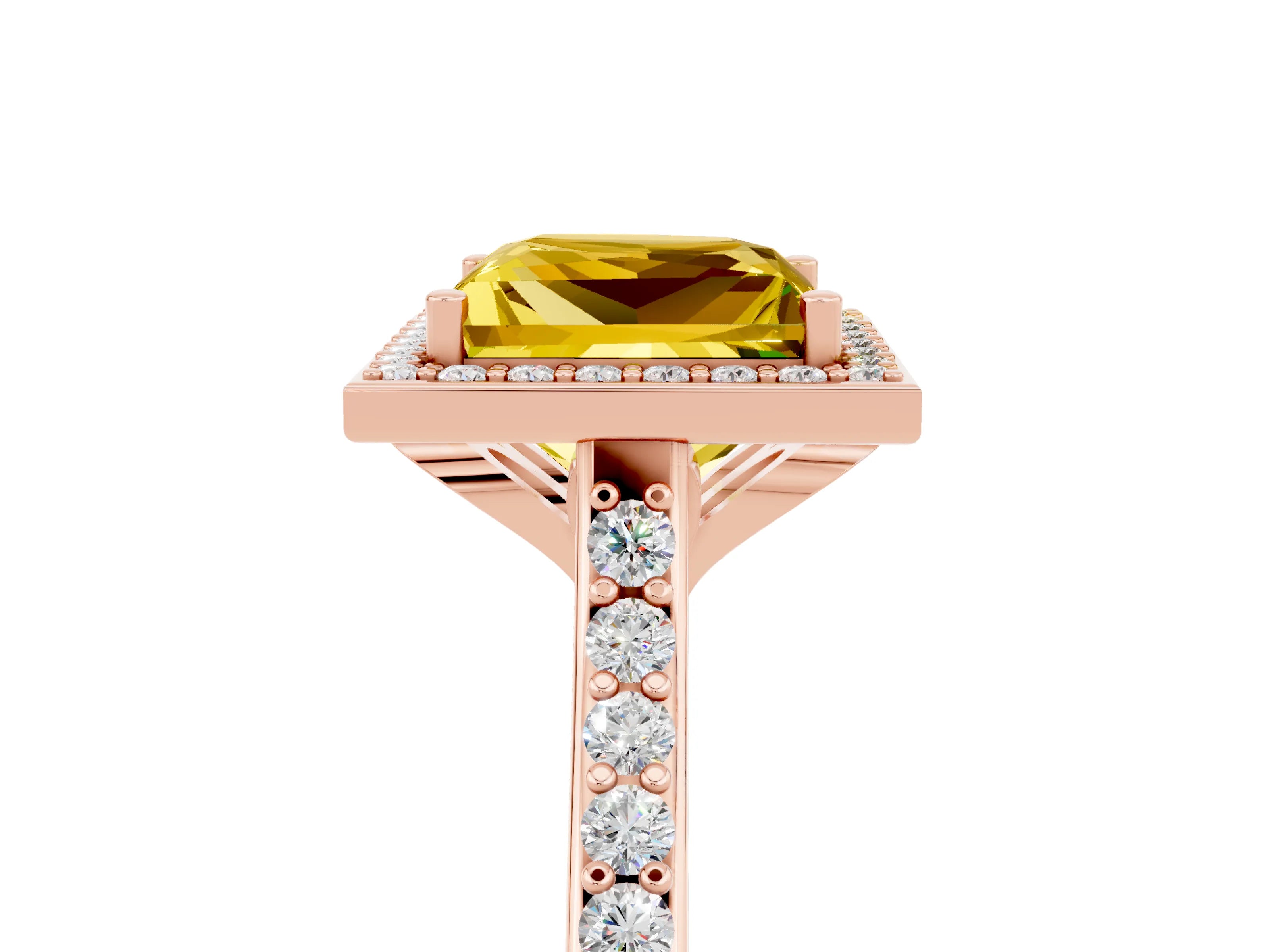 Rose gold Princess Cut Halo Round Diamond Pavé Band with Four-Prong Setting_5