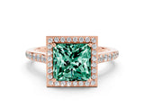 Rose gold Princess Cut Halo Round Diamond Pavé Band with Four-Prong Setting