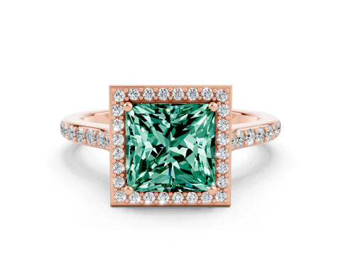 Rose gold Princess Cut Halo Round Diamond Pavé Band with Four-Prong Setting