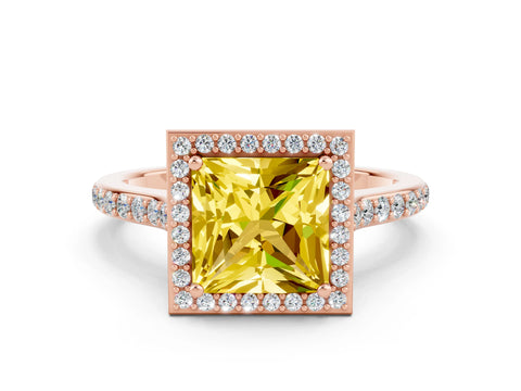 Rose gold Princess Cut Halo Round Diamond Pavé Band with Four-Prong Setting