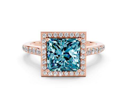 Rose gold Princess Cut Halo Round Diamond Pavé Band with Four-Prong Setting