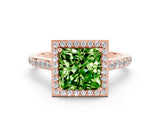 Rose gold Princess Cut Halo Round Diamond Pavé Band with Four-Prong Setting