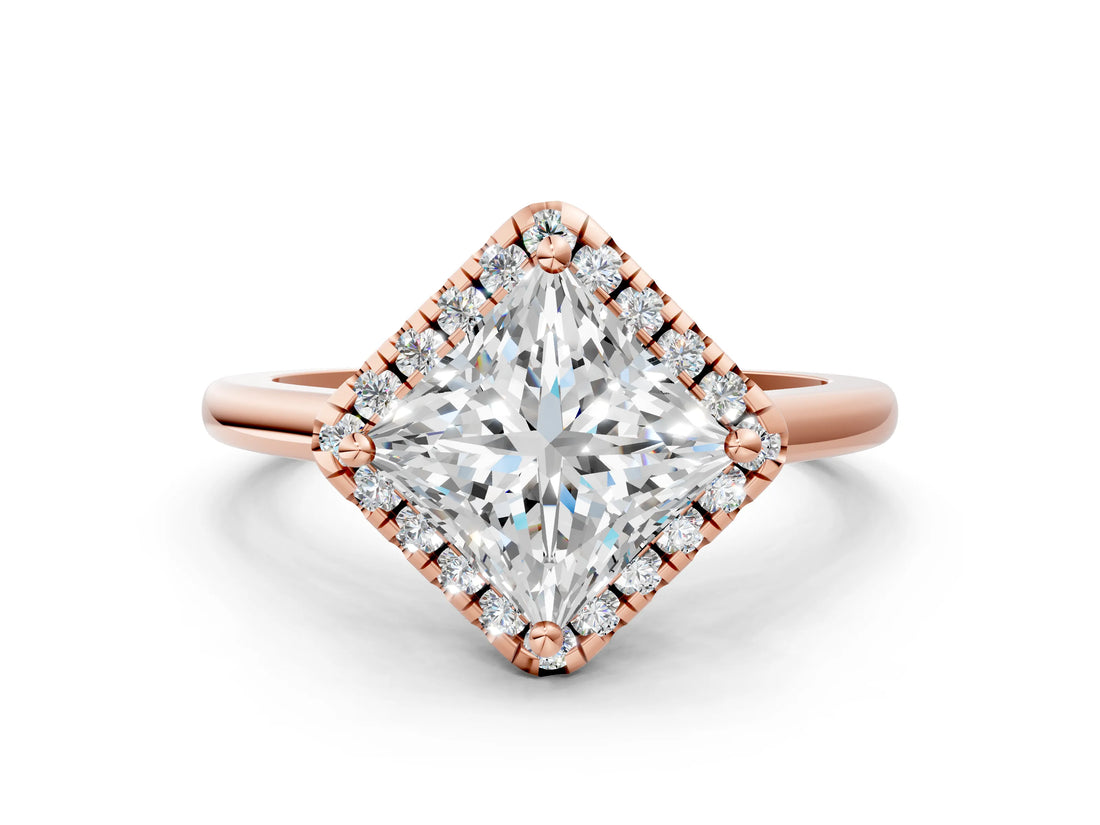 Rose gold Princess Cut Halo Round Diamond Solitaire Engagement Ring with Pave Band and Four-Prong Setting_19