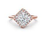 Rose gold Princess Cut Halo Round Diamond Solitaire Engagement Ring with Pave Band and Four-Prong Setting_19