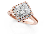Rose gold Princess Cut Halo Round Diamond Solitaire Engagement Ring with Pave Band and Four-Prong Setting_20