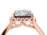 Rose gold Princess Cut Halo Round Diamond Solitaire Ring with Pavé Band and Four-Prong Setting_4