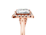 Rose gold Princess Cut Halo Round Diamond Solitaire Ring with Pavé Band and Four-Prong Setting_5