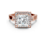 Rose gold Princess Cut Halo Round Diamond Twist Band with Four-Prong Setting_15