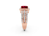Rose gold Princess Cut Halo Ruby Ring with Split Shank and Four-Prong Setting_2