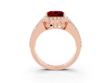 Rose gold Princess Cut Halo Ruby Ring with Split Shank and Four-Prong Setting_3