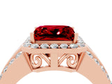 Rose gold Princess Cut Halo Ruby Ring with Split Shank and Four-Prong Setting_4