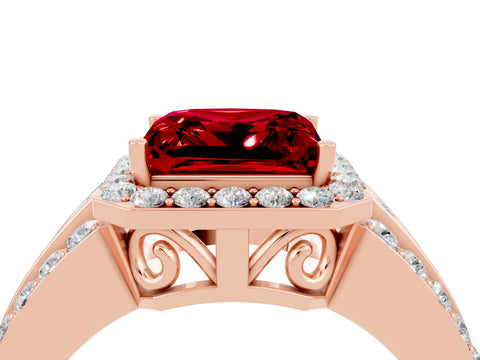 Rose gold Princess Cut Halo Ruby Ring with Split Shank and Four-Prong Setting_4