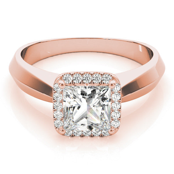 Rose gold Princess Cut Halo Solitaire Engagement Ring with Square Band and Four-Prong Setting 1