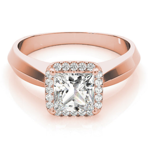 Rose gold Princess Cut Halo Solitaire Engagement Ring with Square Band and Four-Prong Setting 1