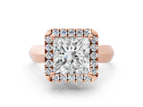 Rose gold Princess Cut Halo Solitaire Engagement Ring with Square Band and Four-Prong Setting_66