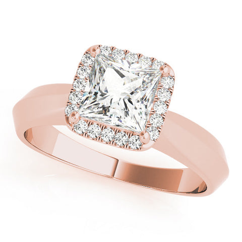 Rose gold Princess Cut Halo Solitaire Engagement Ring with Square Band and Four-Prong Setting