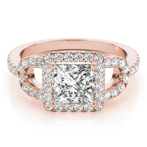 Rose gold Princess Cut Halo Split Shank Diamond Ring with Four-Prong Setting 1