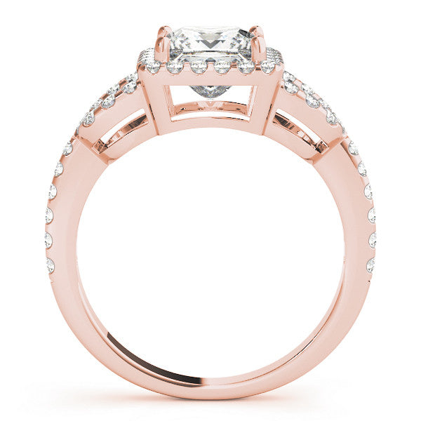 Rose gold Princess Cut Halo Split Shank Diamond Ring with Four-Prong Setting 2