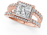 Rose gold Princess Cut Halo Split Shank Diamond Ring with Four-Prong Setting_62