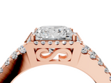 Rose gold Princess Cut Halo Split Shank Diamond Ring with Four-Prong Setting_65