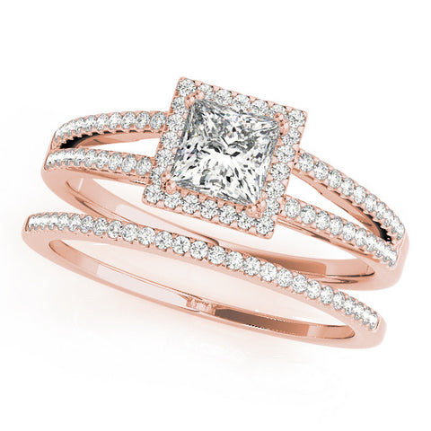 Rose gold Princess Cut Halo Split Shank Engagement Ring 1
