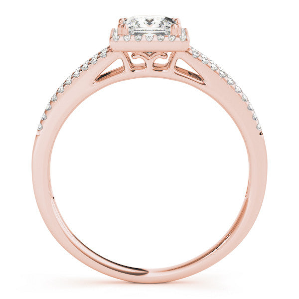 Rose gold Princess Cut Halo Split Shank Engagement Ring 2