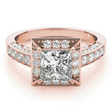Rose gold Princess Cut Halo Split Shank Engagement Ring with Four-Prong Setting 1