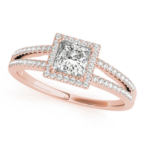 Rose gold Princess Cut Halo Split Shank Engagement Ring