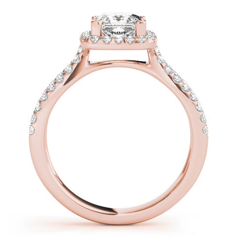 Rose gold Princess Cut Halo Split Shank Pave Set Ring 2