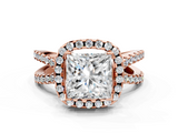 Rose gold Princess Cut Halo Split Shank Pave Set Ring_87