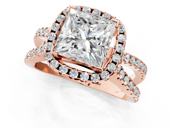 Rose Gold Princess Cut Halo Split Shank Engagement Ring Setting