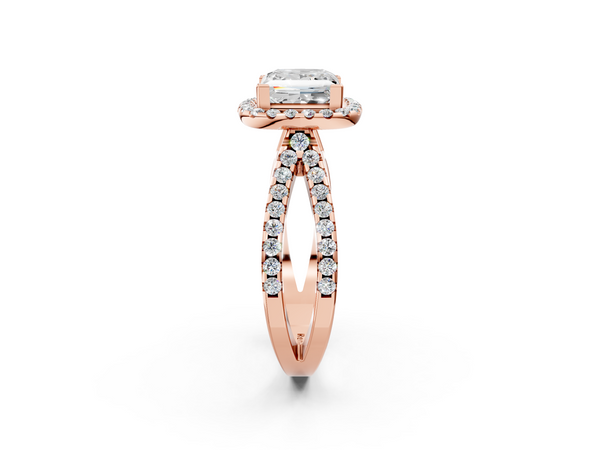 Rose Gold Princess Cut Halo Split Shank Engagement Ring Setting