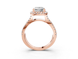 Rose gold Princess Cut Halo Split Shank Pave Set Ring_90