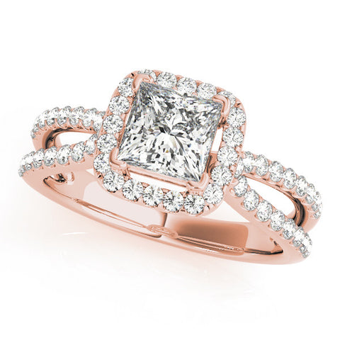 Rose gold Princess Cut Halo Split Shank Pave Set Ring