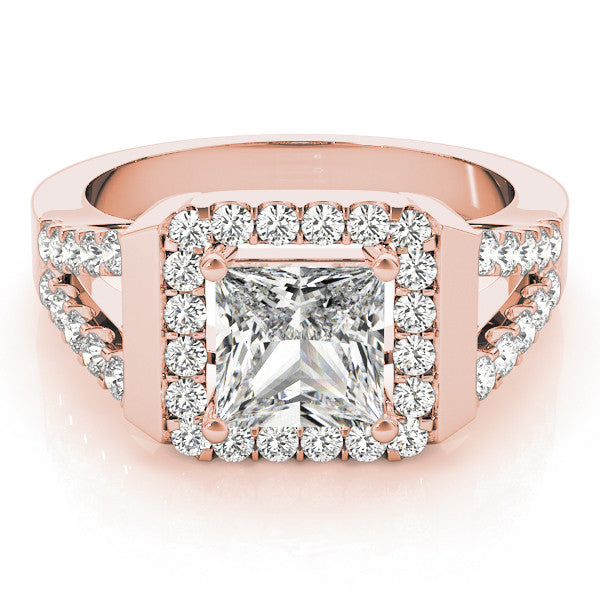 Rose gold Princess Cut Halo Split Shank Prong Set Ring 1