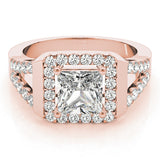 Rose gold Princess Cut Halo Split Shank Prong Set Ring 1