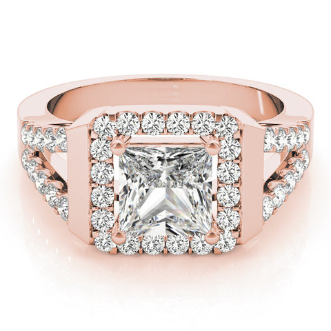 Rose gold Princess Cut Halo Split Shank Prong Set Ring 1