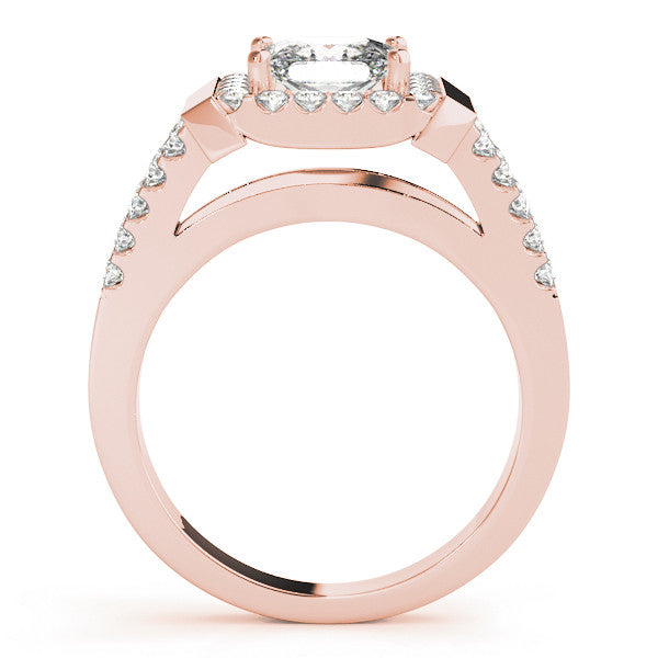 Rose gold Princess Cut Halo Split Shank Prong Set Ring 2