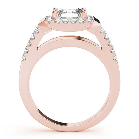 Rose gold Princess Cut Halo Split Shank Prong Set Ring 2