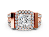 Rose gold Princess Cut Halo Split Shank Prong Set Ring_3