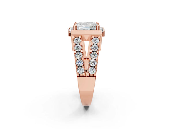 Rose Gold Princess Cut Halo Engagement Ring Setting with Bar Shoulders