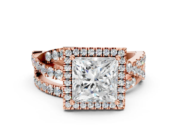 Rose gold Princess Cut Halo Split Shank Prong Setting Ring
