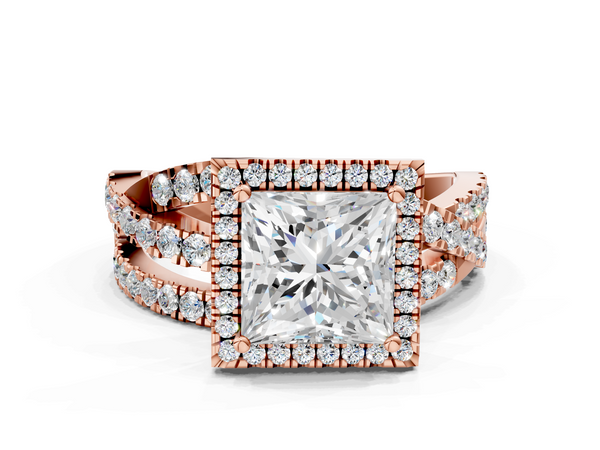 Rose gold Princess Cut Halo Split Shank Prong Setting Ring