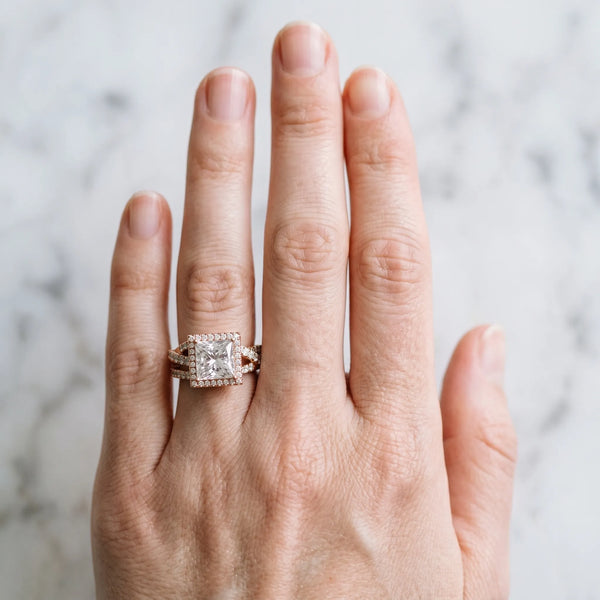 Rose gold Princess Cut Halo Split Shank Prong Setting Ring