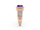Rose gold Princess Cut Halo Tanzanite Ring with Split Shank and Four-Prong Setting_2