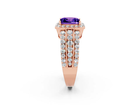 Rose gold Princess Cut Halo Tanzanite Ring with Split Shank and Four-Prong Setting_2