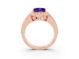 Rose gold Princess Cut Halo Tanzanite Ring with Split Shank and Four-Prong Setting_3