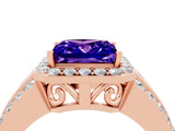 Rose gold Princess Cut Halo Tanzanite Ring with Split Shank and Four-Prong Setting_4