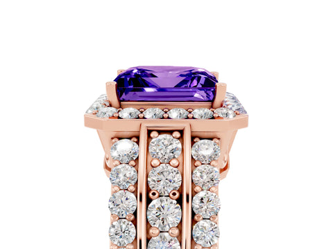Rose gold Princess Cut Halo Tanzanite Ring with Split Shank and Four-Prong Setting_5