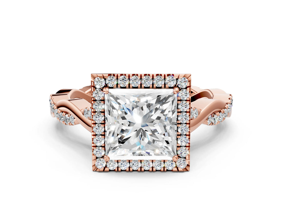 Rose gold Princess Cut Halo Twist Band with Four-Prong Setting_15